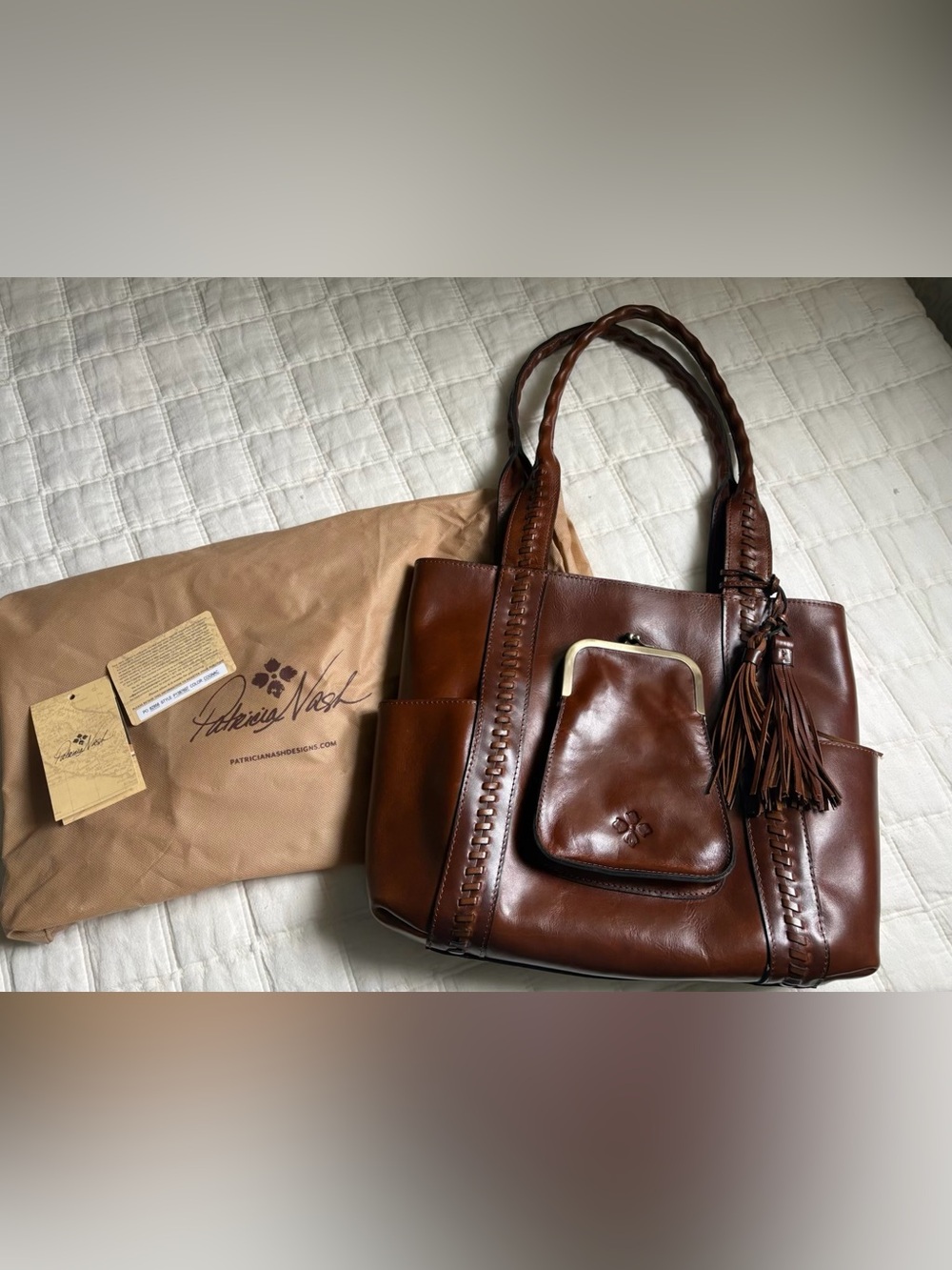 Patricia Nash Chestnut Brown Molise Frame Leather Tote Purse